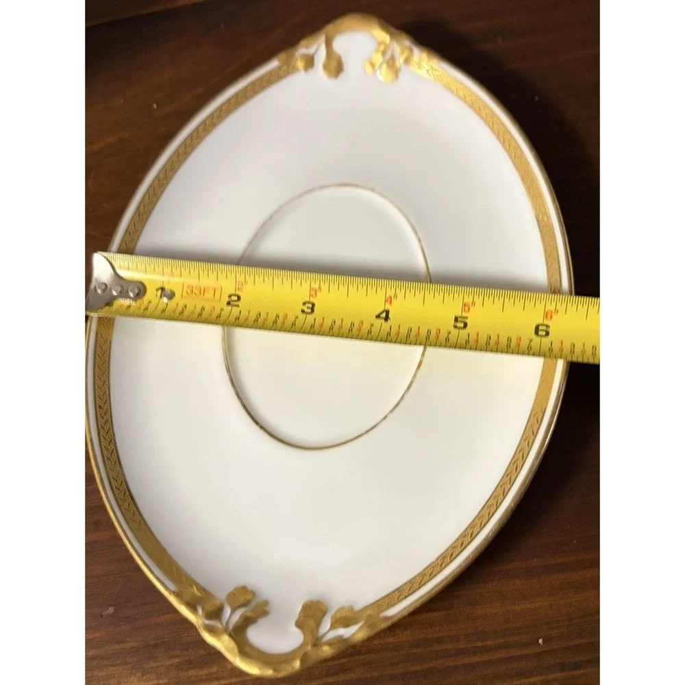 Antique Wm Guerin Limoges France Gravy Boat Underplate Raised Gold Floral